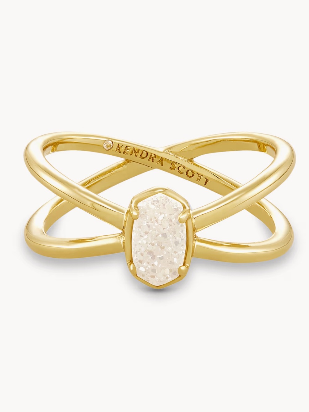 Kendra Scott Emilie Double Band Gold Ring In Iridescent Druzy New